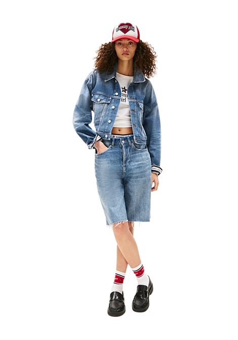 Giacca crop Tommy Girl oversize in denim con logo Tommy Hilfiger | DW0DW214331A4